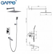 Встроенный смеситель для ванны с 3-функциями GAPPO G7107